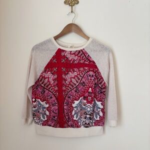 Tiny Red Paisley Floral Knit Top Small Anthropologie